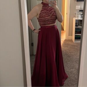 Sherri Hill Burgundy Halter Prom Dress
